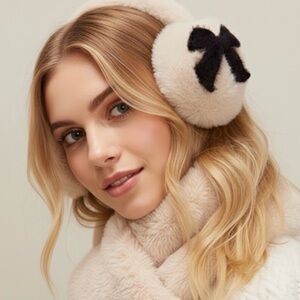 Free People So Sweet Ear Warmers Puffs Ear Ivory Fuzzy